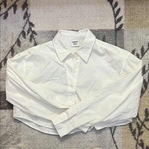 Sunday Best White Cropped Poplin Button Down Shirt